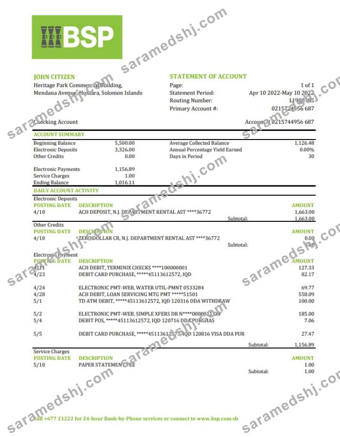 Solomon Islands BSP bank statement xls